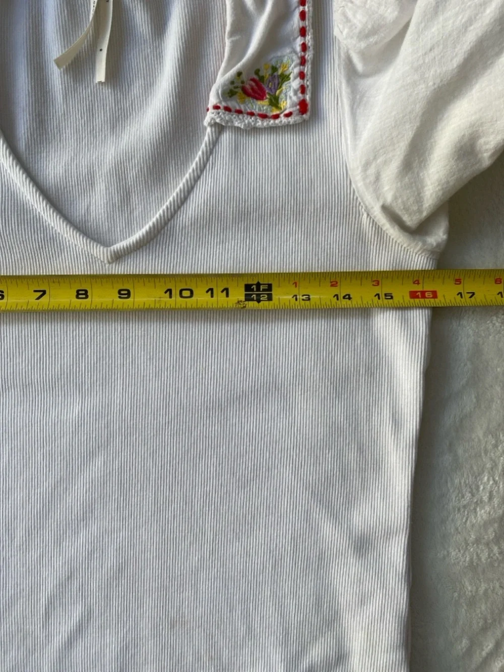 Anthropologie Embroidered Peter Pan Collar Ribbed Puff Sleeve Top S Cottagecore